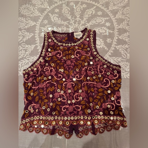 ❤️ NEW ARTISANAL RARE HAND EMBROIDERED BEAUTIFUL SILK SHEER TOP. Size: L - Picture 2 of 11